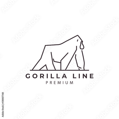 big strong gorilla simple minimalist line art logo icon design template vector illustration