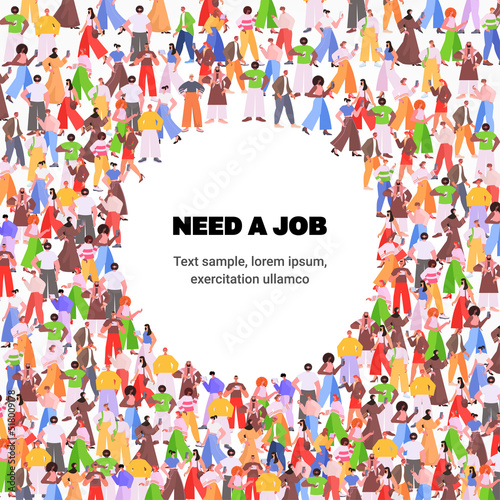 mix race people crowd against dismissal unemployment job search concept jobless men women standing together