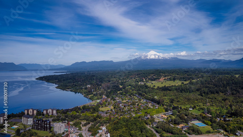 Pucon, Lanín Volcano seen from Villa Rica, Patagonia, Chile, South America