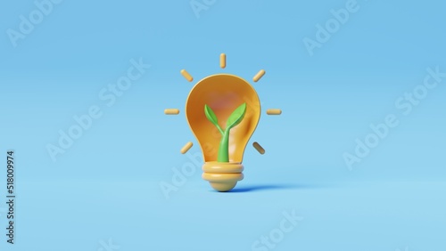 Light bulb with green plant. Creative concept of Green energy, Ecological friendly and sustainable environment.3D render illustration