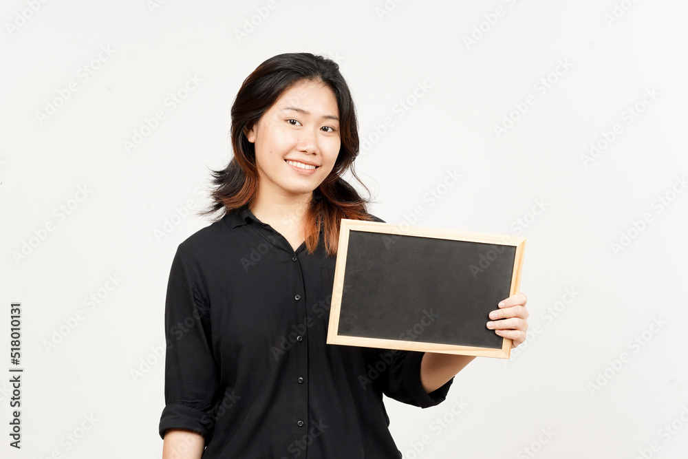 Showing, Presenting and holding Blank Blackboard of Beautiful Asian Woman Isolated On White Showing, Presenting and holding Blank Blackboard of Beautiful Asian Woman Isolated On White