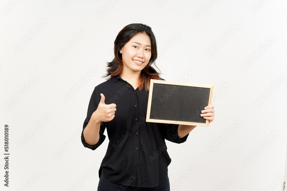 Showing, Presenting and holding Blank Blackboard of Beautiful Asian Woman Isolated On White Showing, Presenting and holding Blank Blackboard of Beautiful Asian Woman Isolated On White