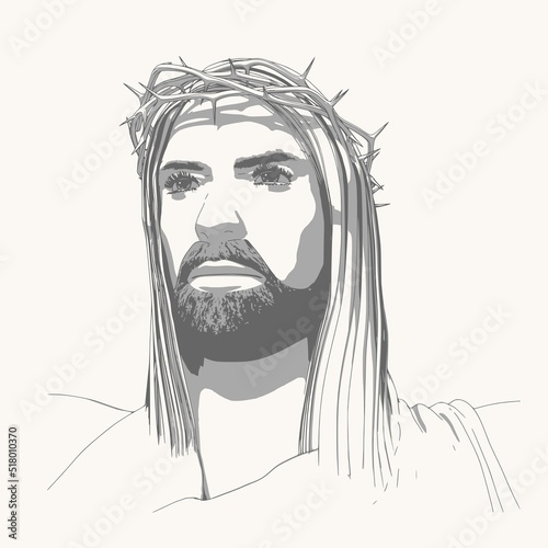 Portrait of Jesus Christ with crown of thorns. Biblical faith, gospel, salvation concept.