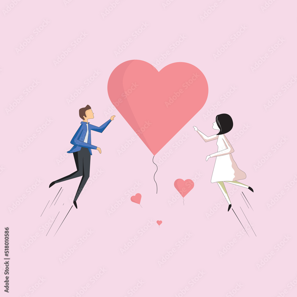 Couple in love. girl and men flying with heart balloon. romantic illustration vector eps10. Couple in love. girl and men flying with heart balloon. romantic illustration vector eps10.