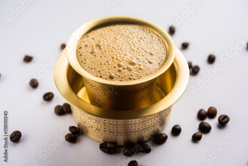 South Indian Filter coffee served in a traditional brass or stainless steel cup
