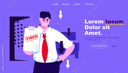unhappy business man with fired paper dismissal unemployment jobless employee job reduction concept