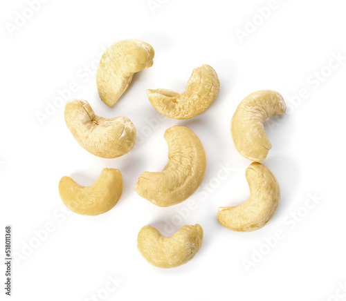 cashew nuts isolated on white background. Top view