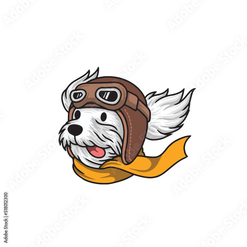 Cute dog face with helm pilot logo premium vector