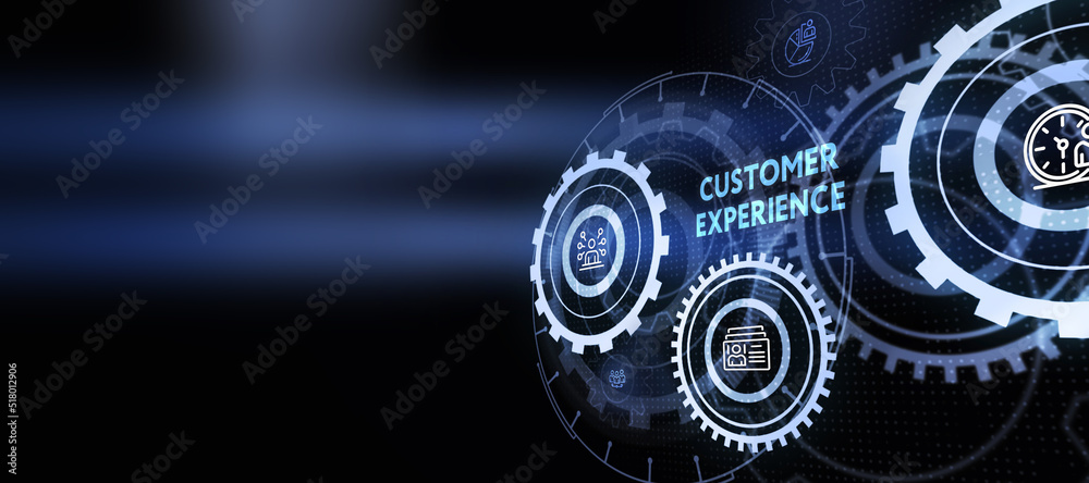 Fototapeta premium Business, technology, internet and network concept. The future of technology. Virtual screen of the future with the inscription: customer experience.