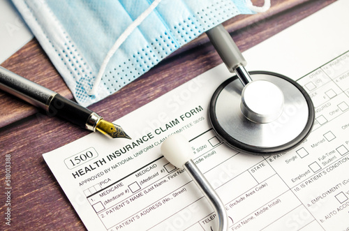 Health insurance form with stethoscope. health concept Fototapet