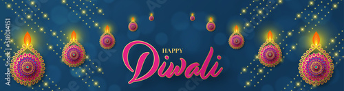 Happy diwali, deepavali the indian festival celebration on color background.
