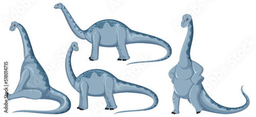 Different cute apatosaurus dinosaur cartoon characters