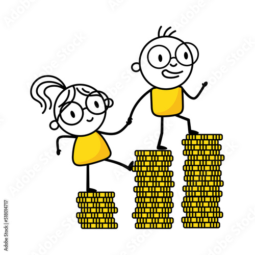 Man and woman running together for their financial independence. Financial planning for the future. Vector stock illustration