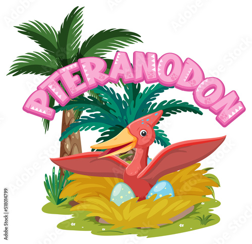 Little cute pteranodon dinosaur cartoon character