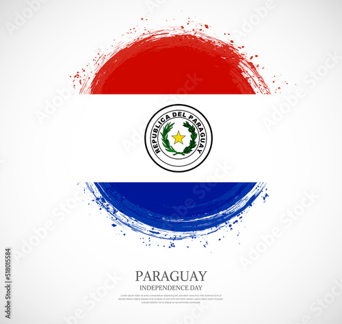 Creative circular grungy shape brush stroke flag of Paraguay on a solid background