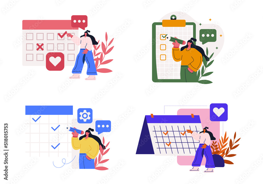 People making modern check list with pencil and clipboard or business task. Concept of goal achievements planning schedule. Flat vector illustration isolated on white background