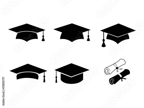 Graduation Cap icon Vector illustration. Graduation Hat Sign, emblem isolated on White Background, for University Graphic photo