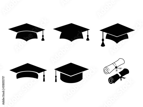 Graduation Cap icon Vector illustration. Graduation Hat Sign, emblem isolated on White Background, for University Graphic