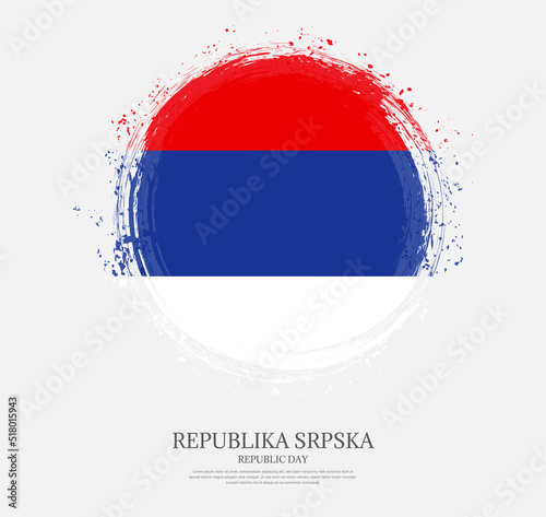 Creative circular grungy shape brush stroke flag of Republika Srpska on a solid background