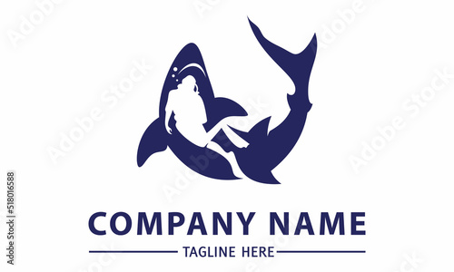 Blue Shark Negative Scuba Diving Logo Design