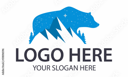 Creative illustration blue bear mountain logo design