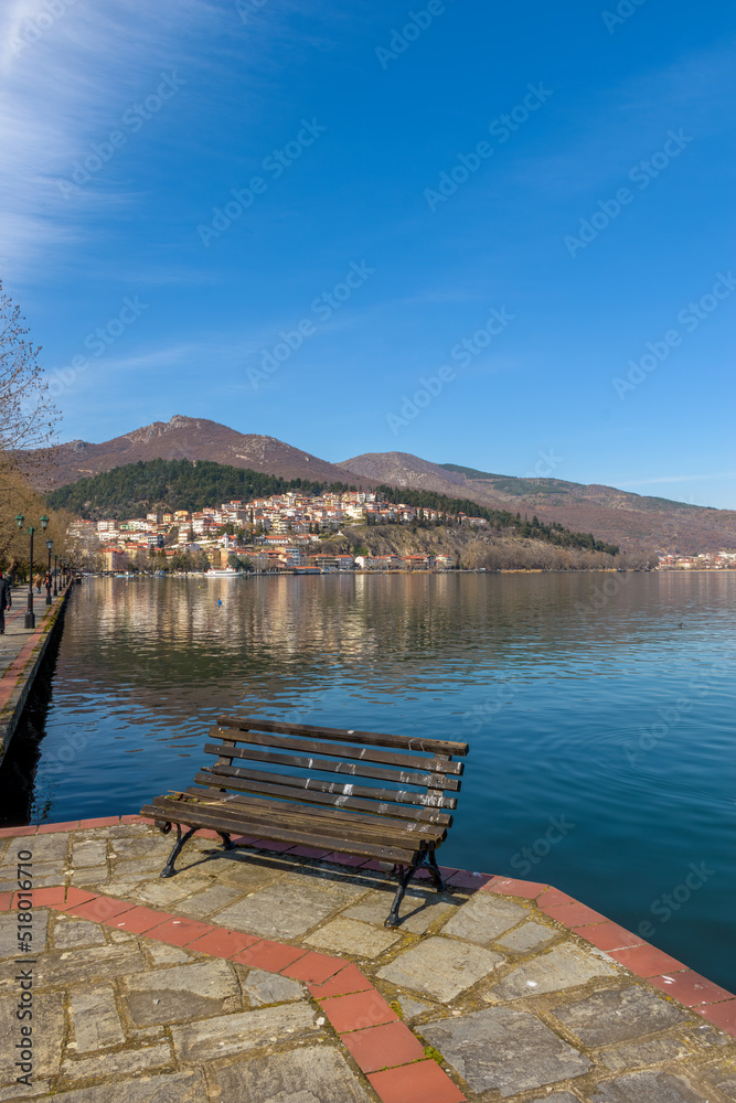 street view of Kastoria and the Lake Orestiada in north Greece.