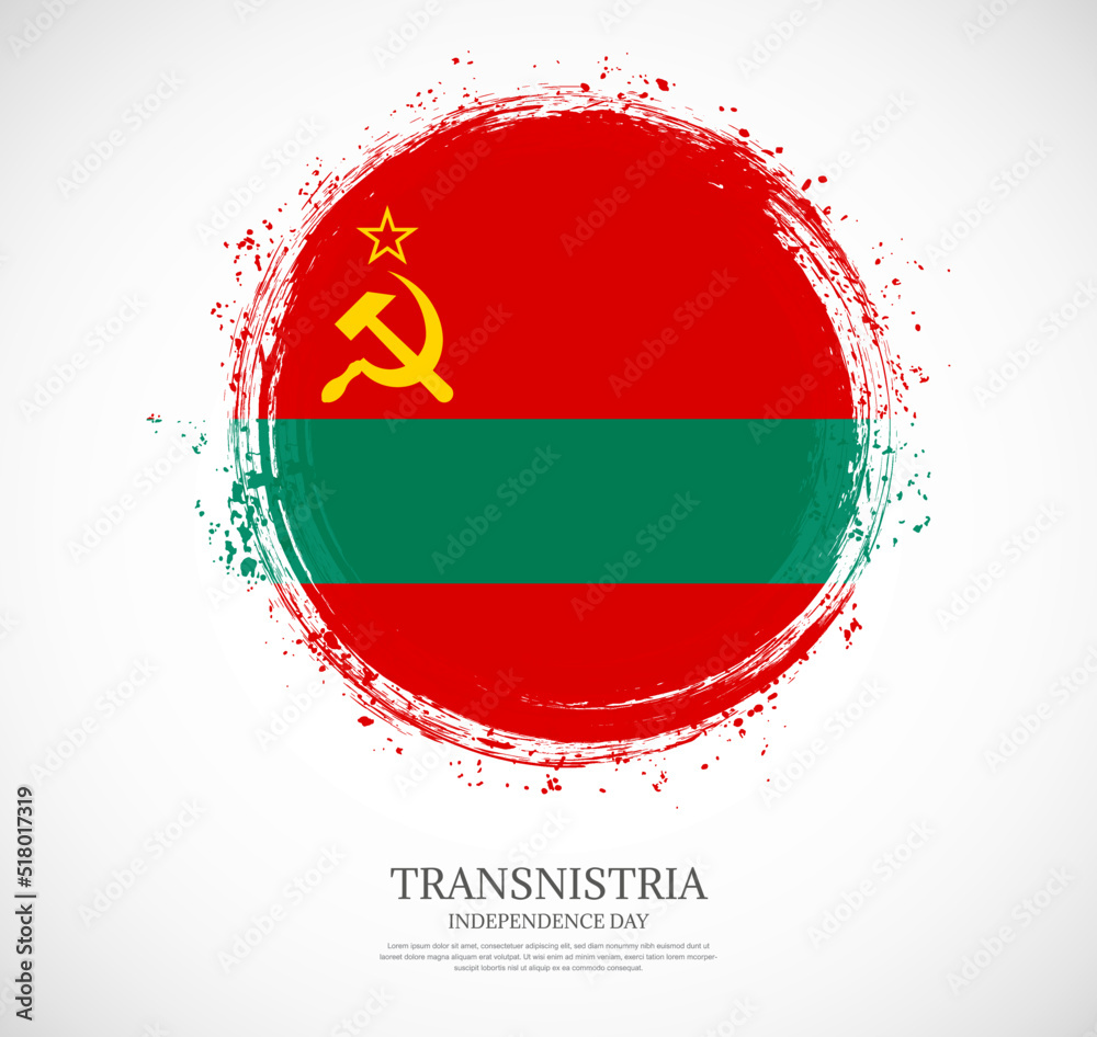 Creative circular grungy shape brush stroke flag of Transnistria on a solid background Creative circular grungy shape brush stroke flag of Transnistria on a solid background