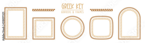Greek key frames and borders collection. Decorative ancient meander, greece ornamental set, repeated geometric motif. Fframes consist from tiny bricks, easy to resize or change frames proportion