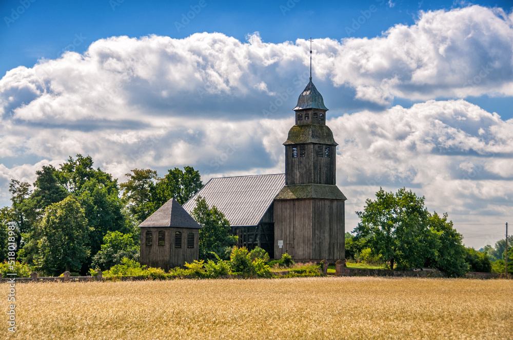 Wooden church in Nowe Dwory, village in Greater Poland Voivodeship.