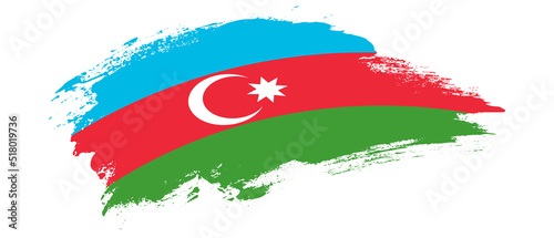 National flag of Azerbaijan with curve stain brush stroke effect on white background