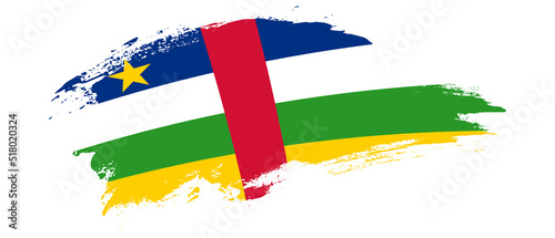 National flag of Central African Republic with curve stain brush stroke effect on white background