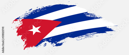 National flag of Cuba with curve stain brush stroke effect on white background