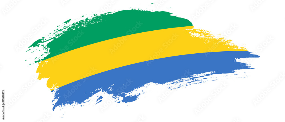 Obraz premium National flag of Gabon with curve stain brush stroke effect on white background