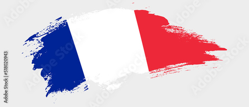 National flag of France with curve stain brush stroke effect on white background