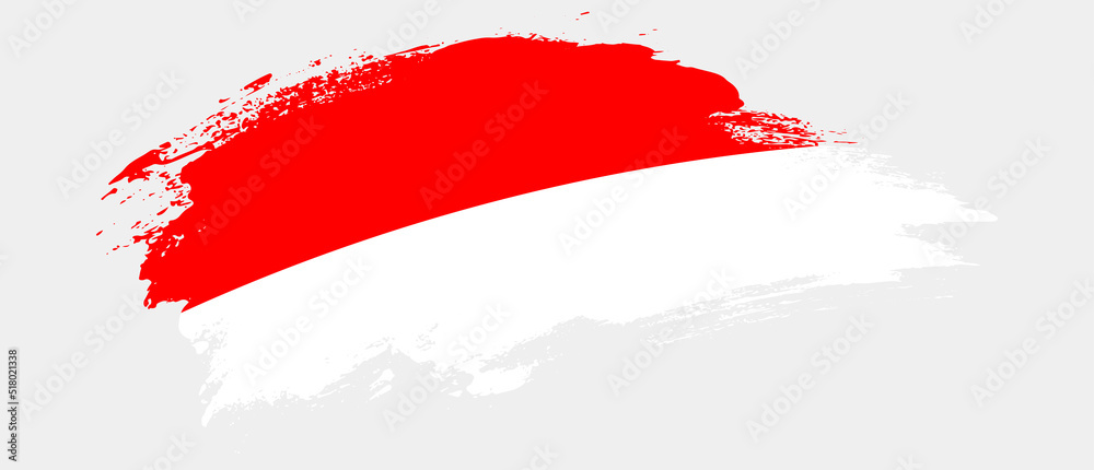 National flag of Indonesia with curve stain brush stroke effect on white background National flag of Indonesia with curve stain brush stroke effect on white background