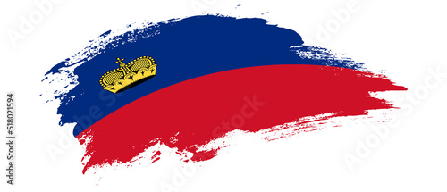 National flag of Liechtenstein with curve stain brush stroke effect on white background