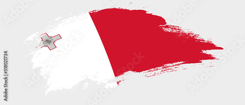 National flag of Malta with curve stain brush stroke effect on white background