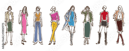 女性のファッションイラスト手書きスタイル