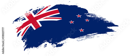 National flag of New Zealand with curve stain brush stroke effect on white background