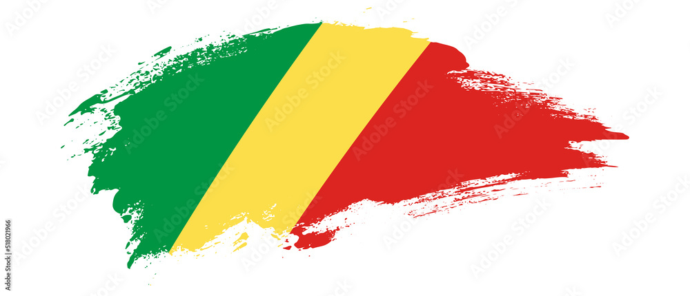 Obraz premium National flag of Republic of the Congo with curve stain brush stroke effect on white background