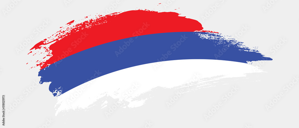 National flag of Republika Srpska with curve stain brush stroke effect on white background National flag of Republika Srpska with curve stain brush stroke effect on white background