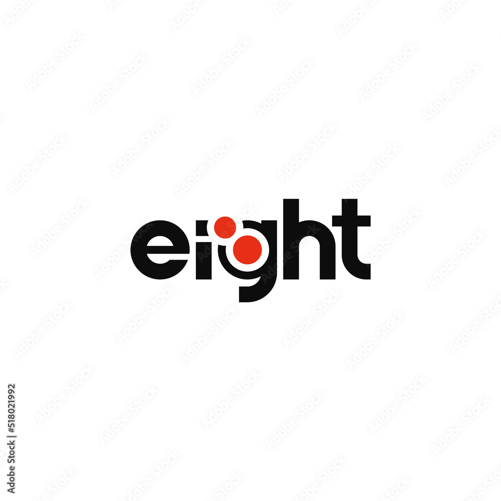 Eight text, number negative space. Logo design. Eight text, number negative space. Logo design.