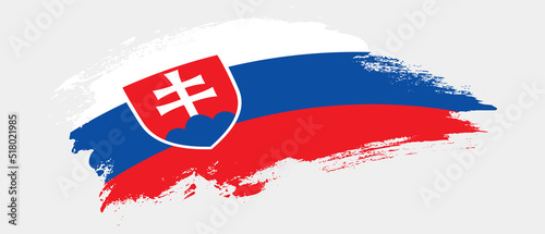 National flag of Slovakia with curve stain brush stroke effect on white background