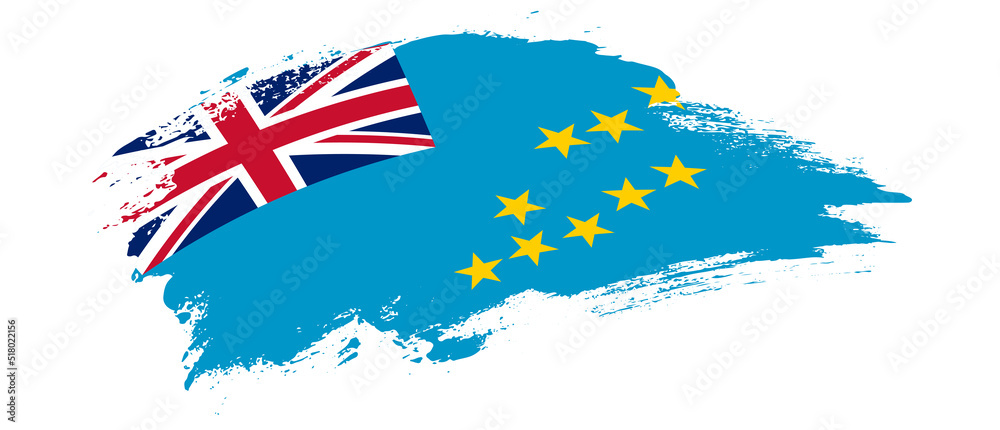 National flag of Tuvalu with curve stain brush stroke effect on white background National flag of Tuvalu with curve stain brush stroke effect on white background