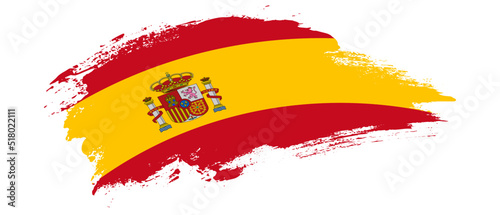 National flag of Spain with curve stain brush stroke effect on white background