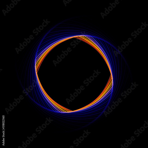 Blue orange round line spirography. Use photoshop layer mode lighten, screen, linear dodge (add) to remove the background	 photo