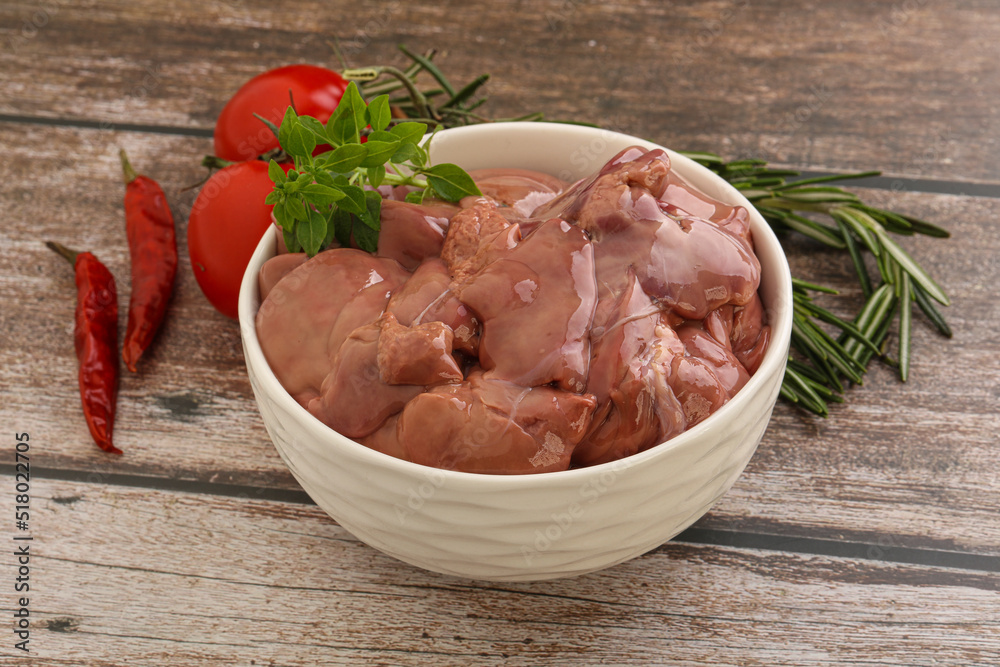 Raw chicken liver in the bowl Raw chicken liver in the bowl