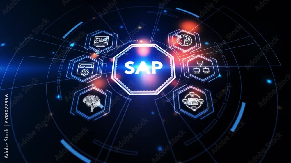 SAP System Software Automation concept on virtual screen data center. Business, modern technology, internet and networking concept.