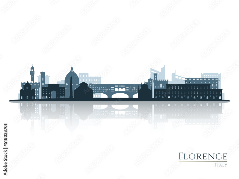 Florence skyline silhouette with reflection. Landscape Florence, Italy. Vector illustration.