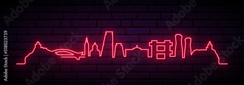 Red neon skyline of Tbilisi. Bright Tbilisi City long banner. Vector illustration.